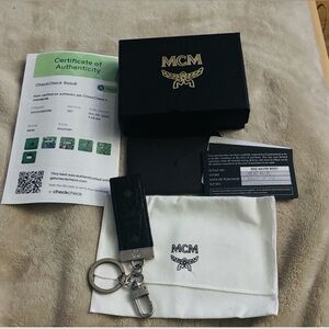 MCM Black Leather and Silver Charm/Key Holder with COA and Original Packaging